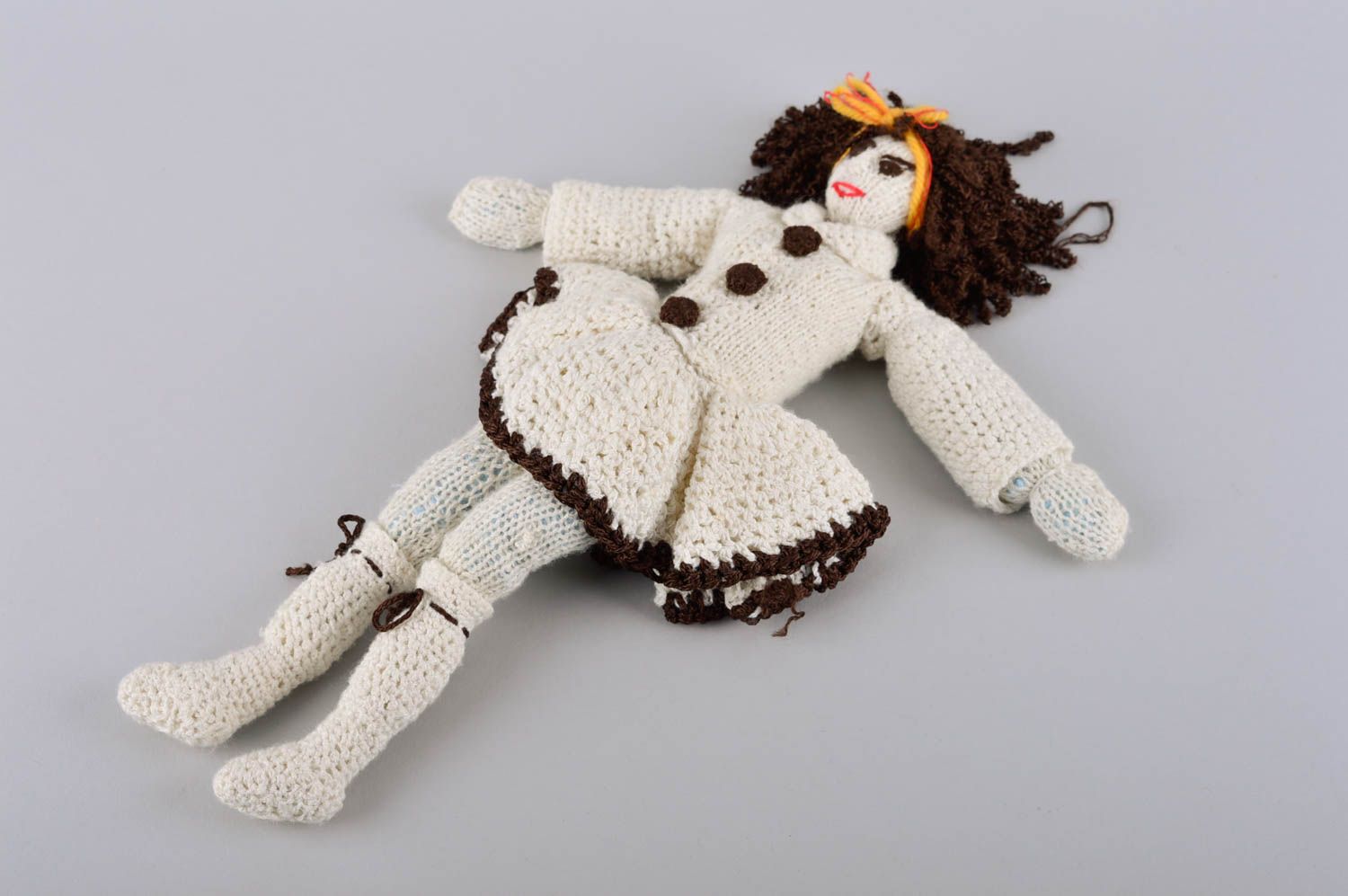 Авторская кукла в платье игрушки ручной работы дизайнерская кукла вязаная фото 5