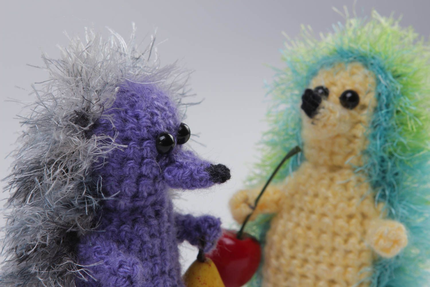 Handmade crocheted toys 2 hedgehogs figurines designer interior toy present photo 5