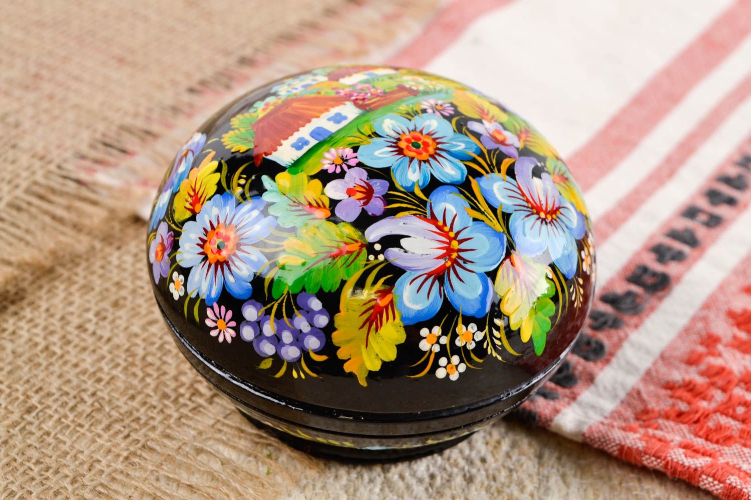 Boîte à bijoux fait main Coffret décoratif rond noir à motif Déco maison photo 1