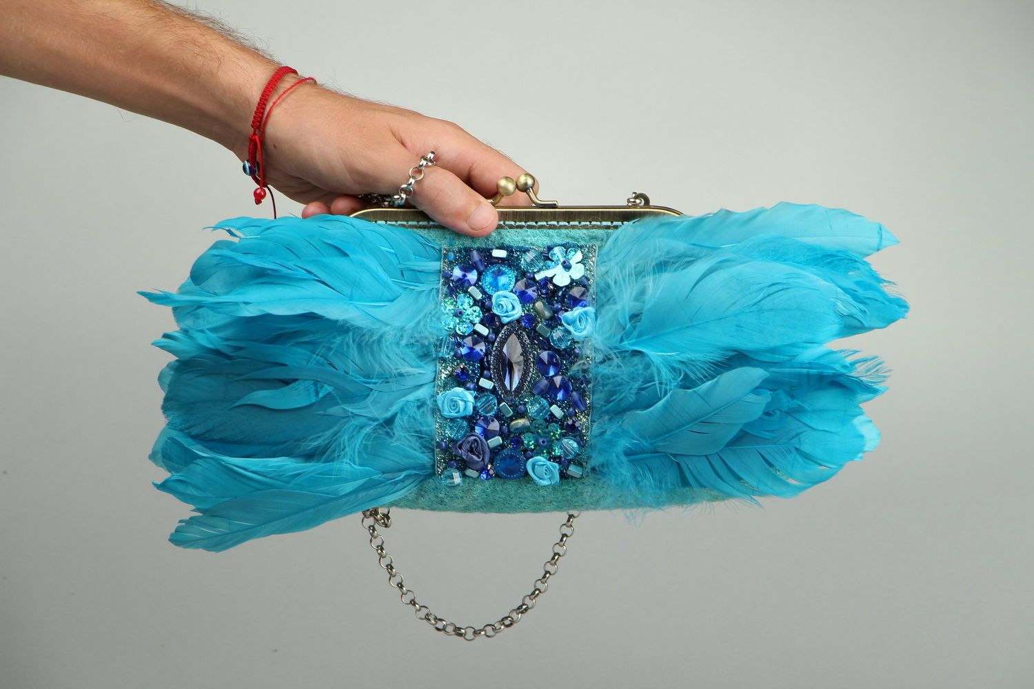 Pequeño bolso de lana Flamenco azul foto 4