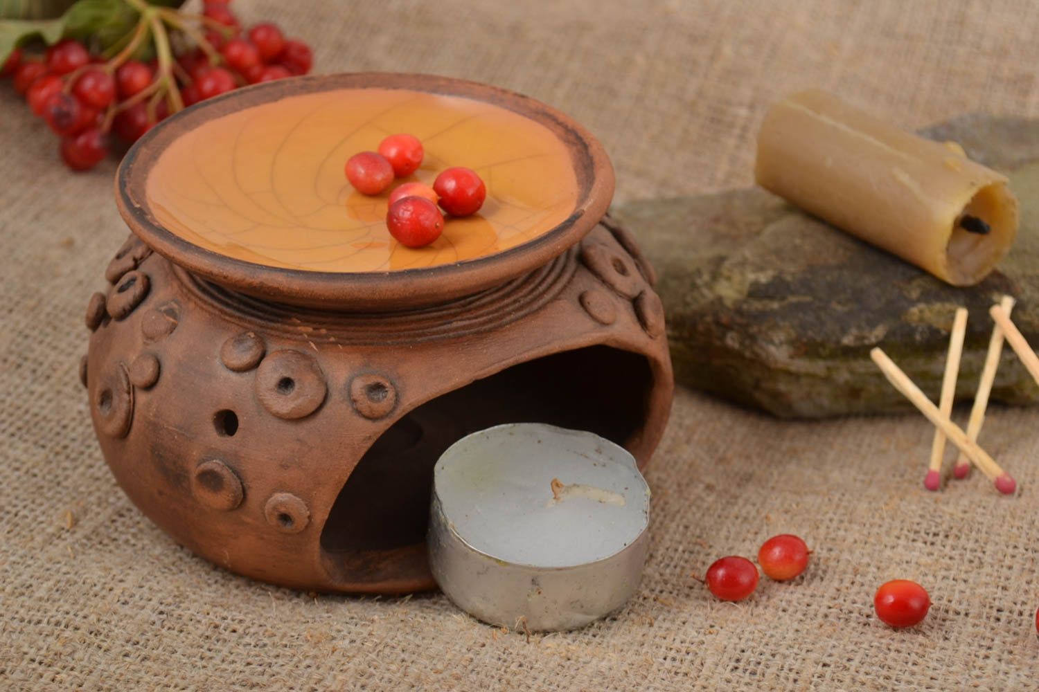 Handmade Kerzenhalter Keramik kleiner Deko Kerzenhalter Teelichthalter aus Ton  foto 1