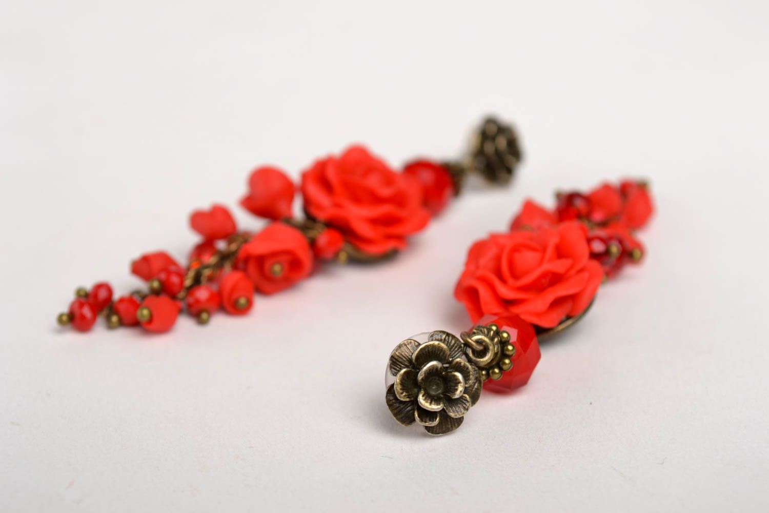 Handmade elegant red earrings stylish dangling earrings polymer clay jewelry photo 3
