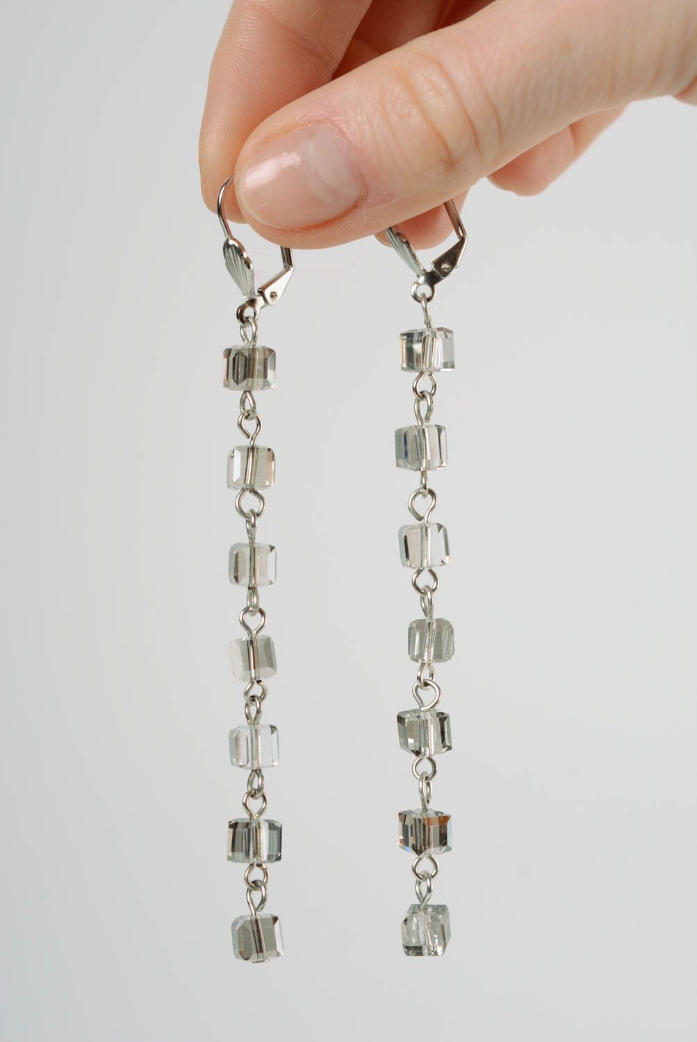 Handmade long earrings with crystal with British metal clasps stylish accessory photo 3