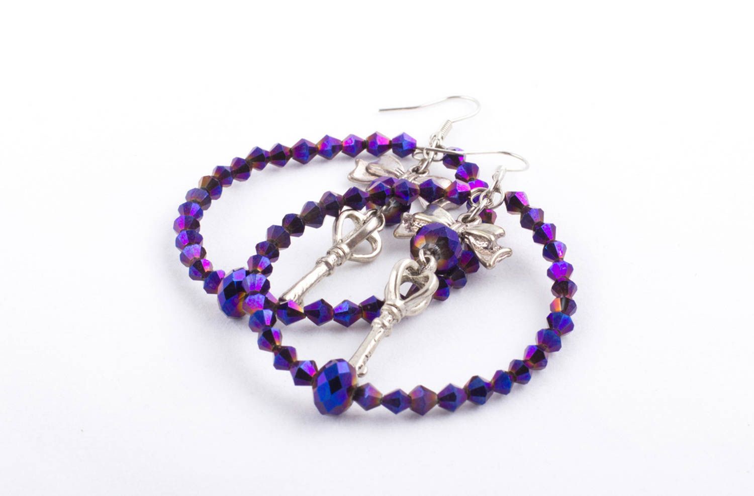 Фиолетовые длинные серьги ручной работы серьги из бусин серьги женские фото 5