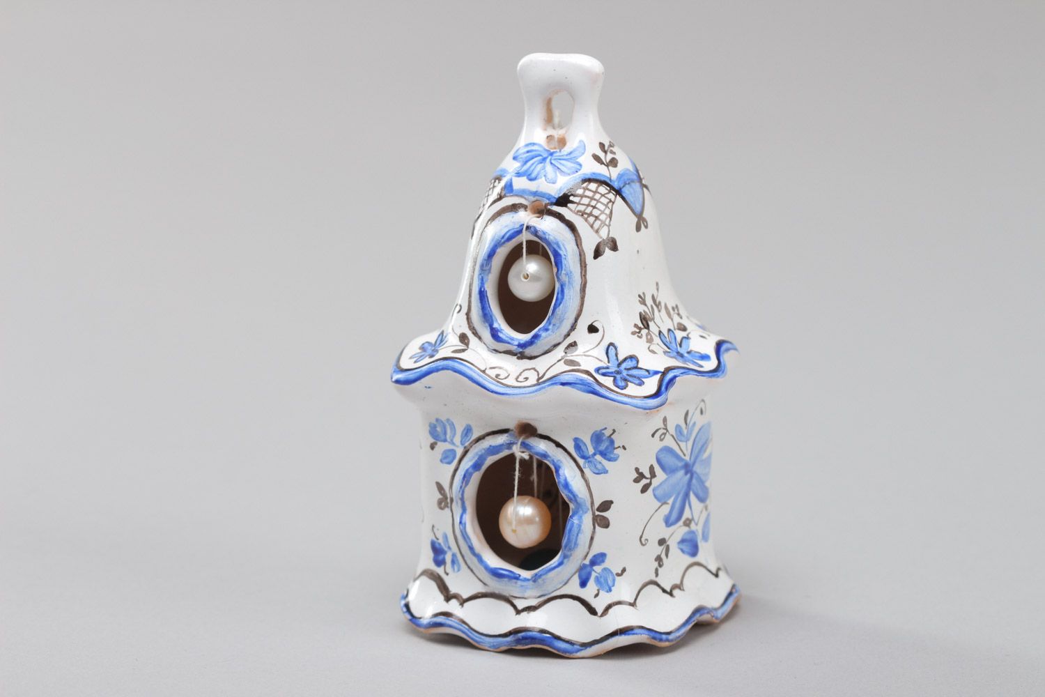 Clochette céramique peinte d'émail et couleurs faite main décorative bleue photo 3