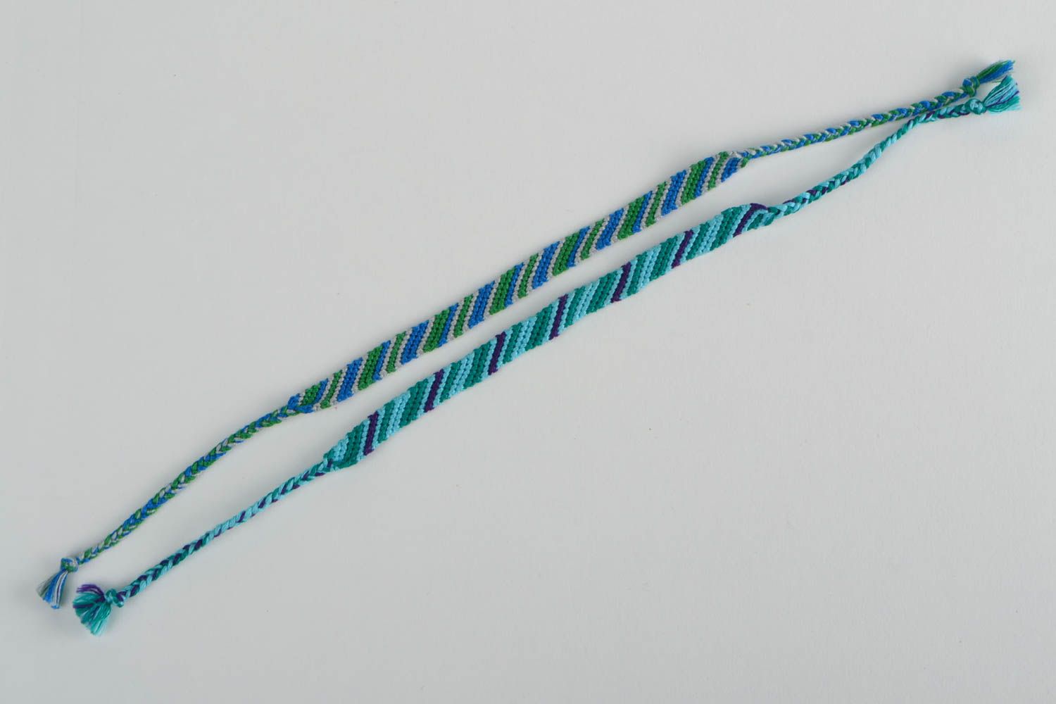 Set of handmade designer macrame bracelets made of floss threads 2 piece photo 5