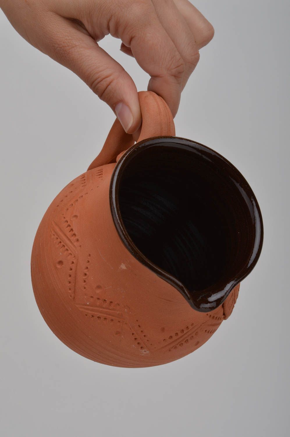 Handmade Kanne aus Ton mit Glasur bemalt künstlerisch schön klein  Ethno Öko foto 3