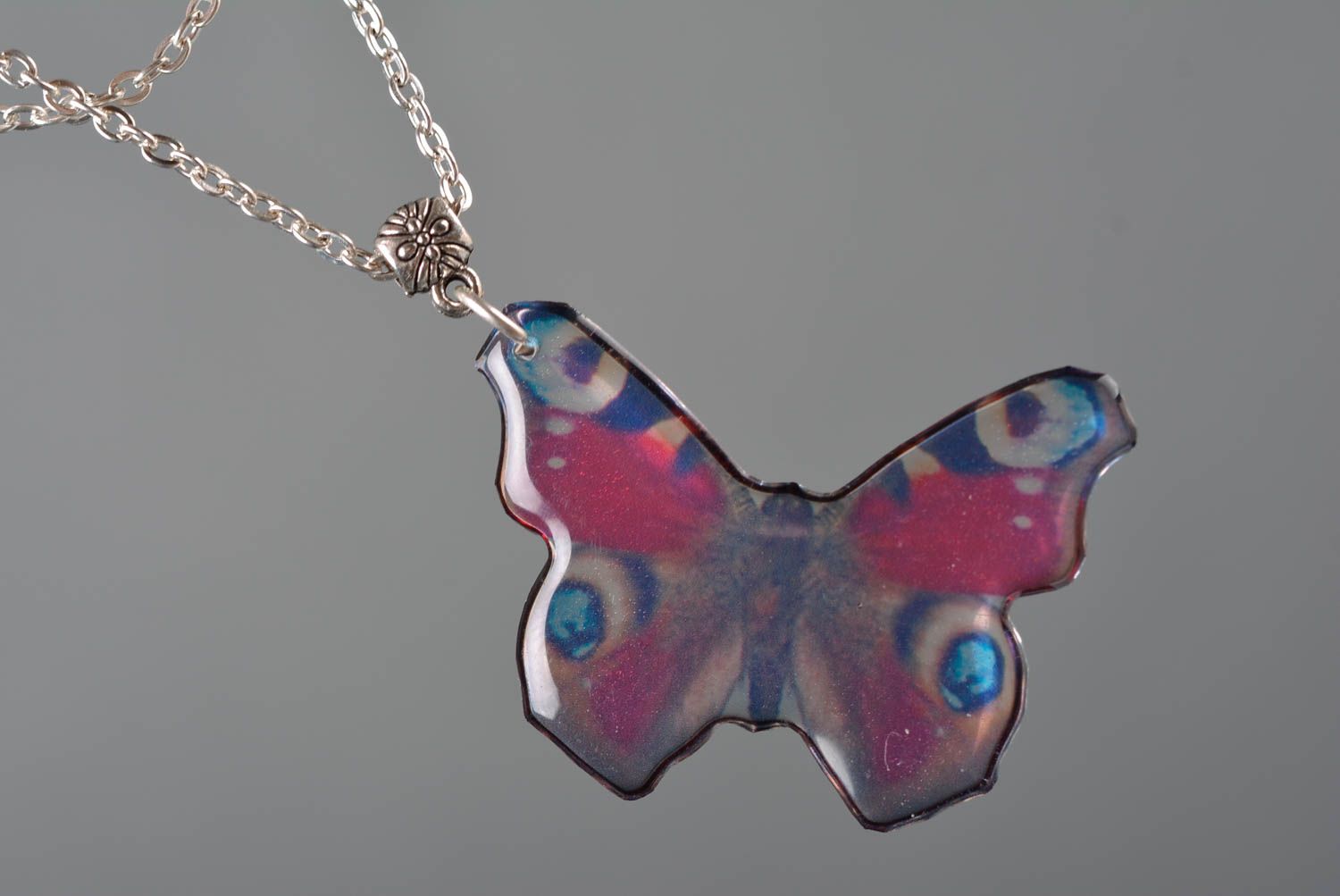 Beautiful gentle handmade designer epoxy pendant with metal chain Butterfly photo 3