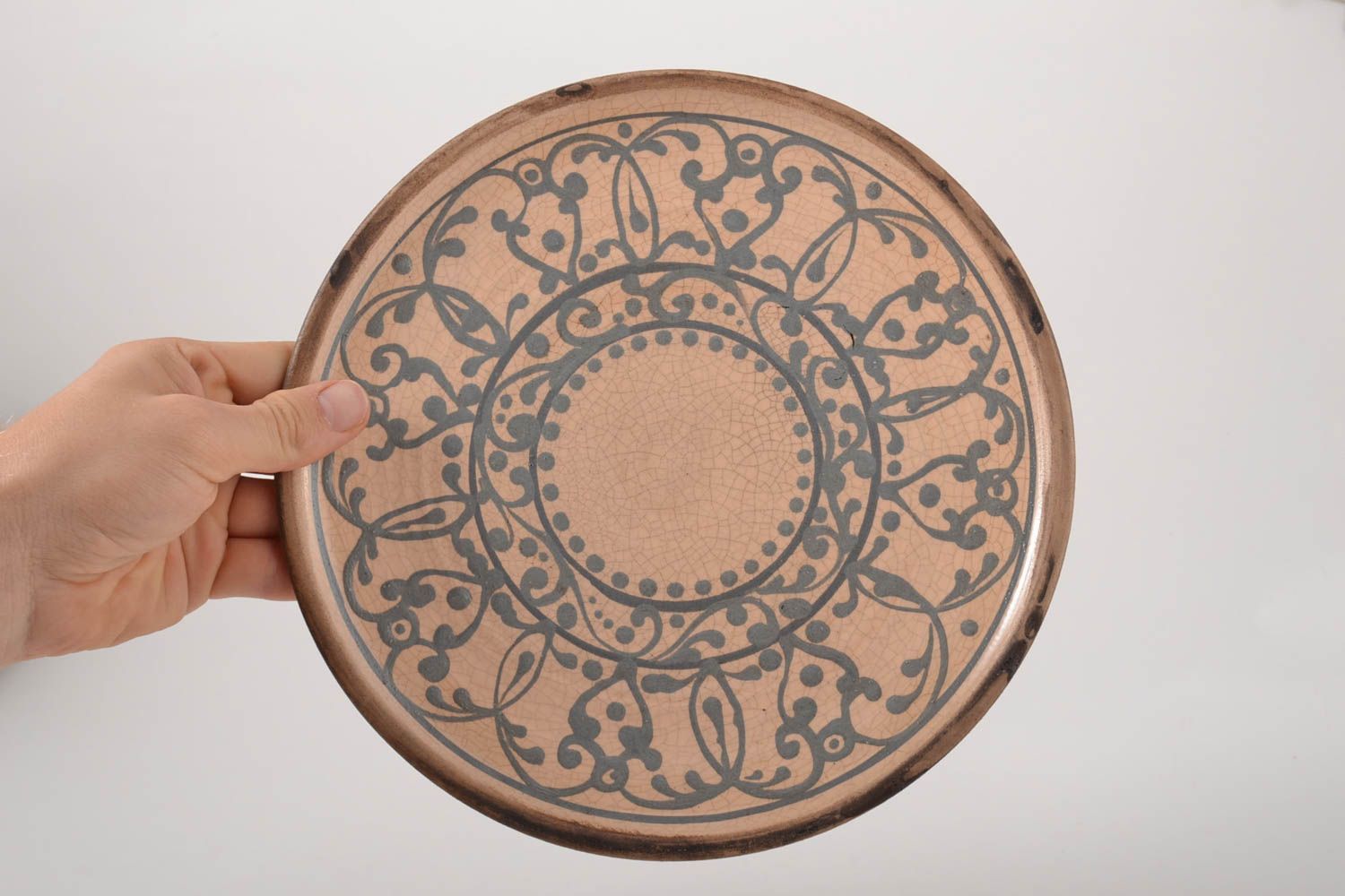 Керамическая тарелка ручной работы глиняная посуда расписная тарелка Орнаменты фото 5