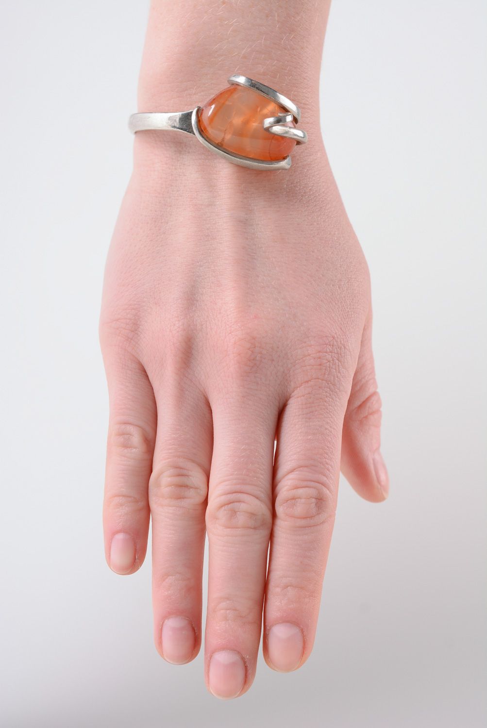 Bracelet en cupronickel avec pierre naturelle de fourchette fait main femme photo 3