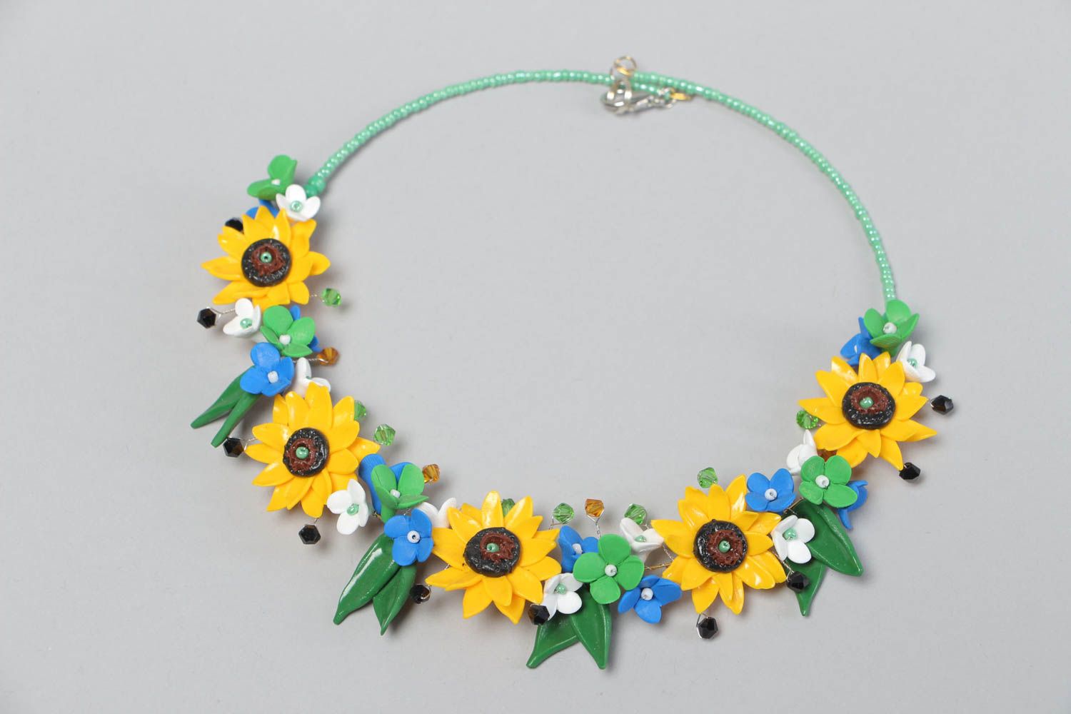 Collar artesanal de arcilla polimérica collar bisutería collar con flores  foto 2