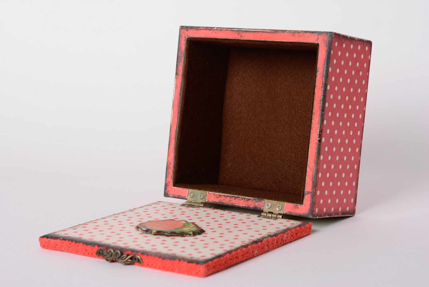 Coffret en bois technique de serviettage carré rose et vert fait à la main photo 2