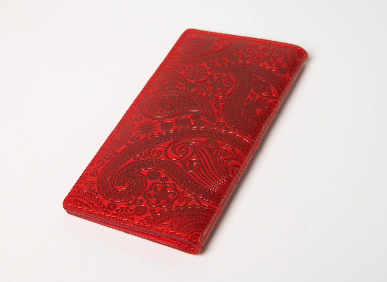 Мужское портмоне хэнд мейд кожаный кошелек красный с узором подарок мужчине фото 3