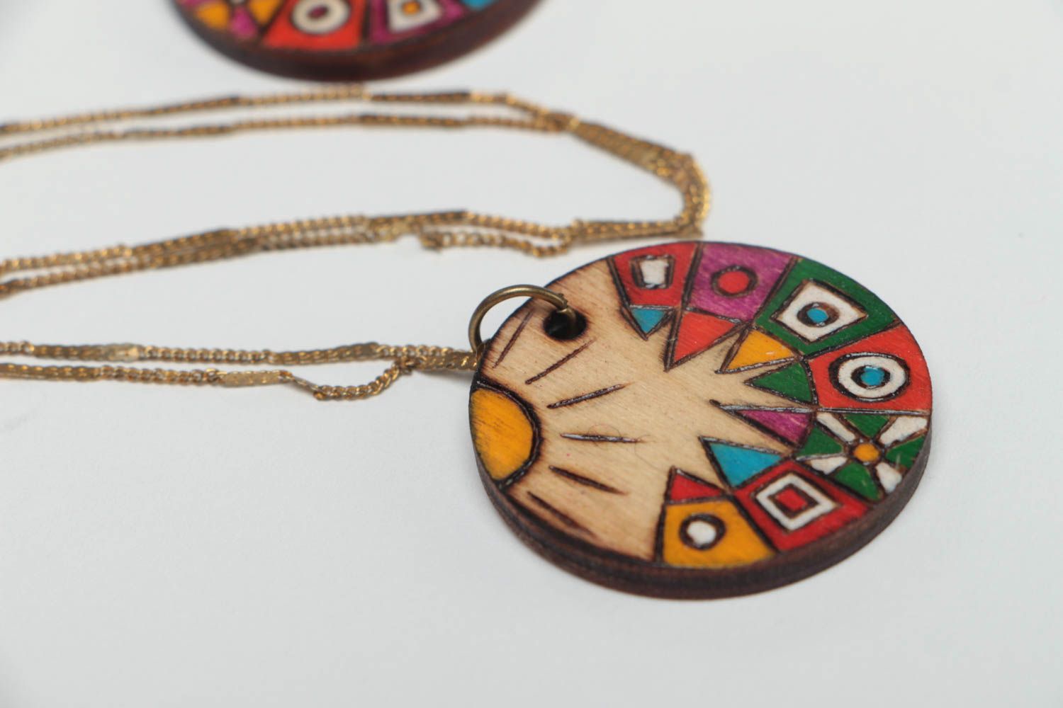 Handmade wooden jewelry wooden earrings with charms wooden pendant with painting photo 3