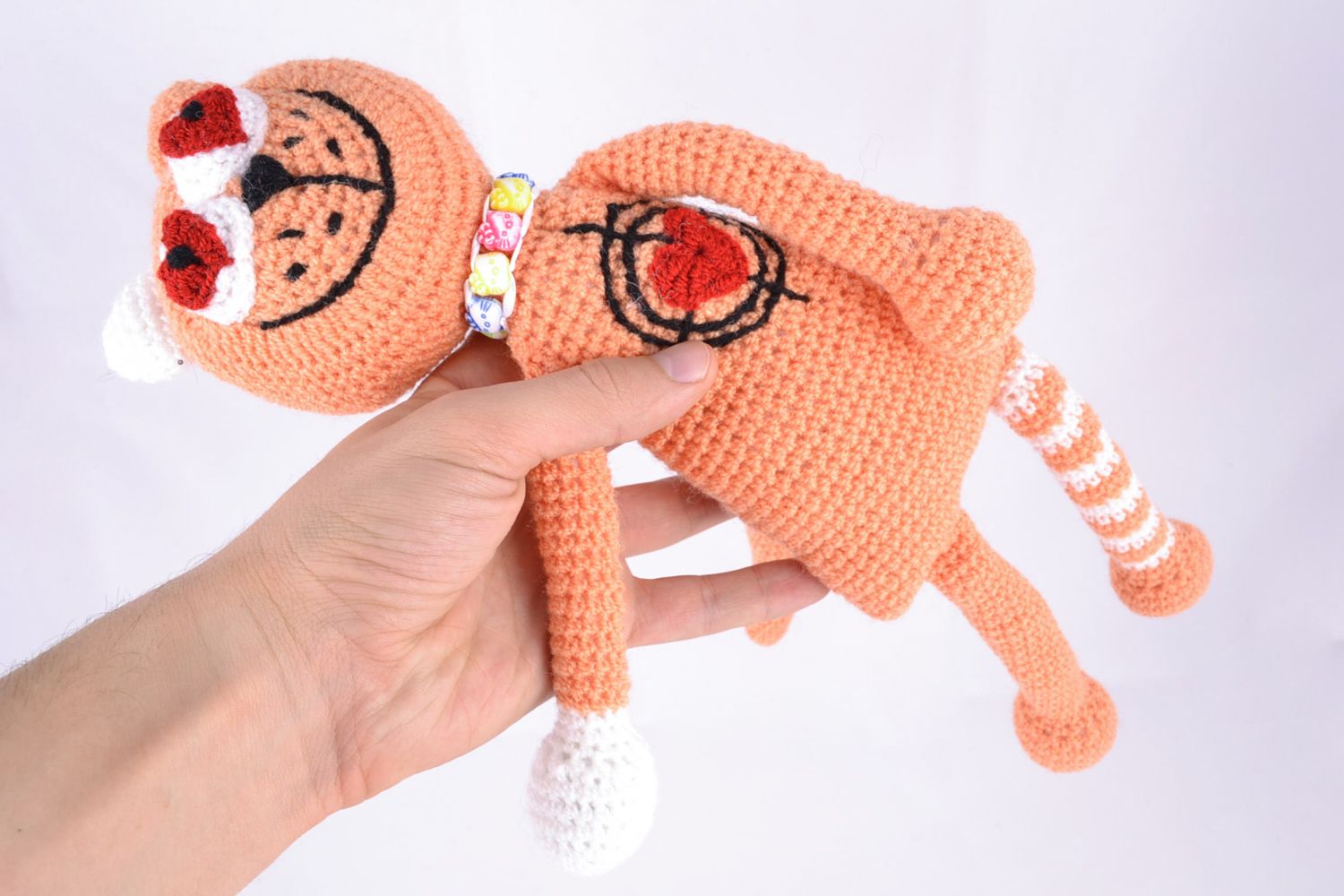 Giocattolo a maglia fatto a mano pupazzo morbido a forma di gatto rosa foto 3