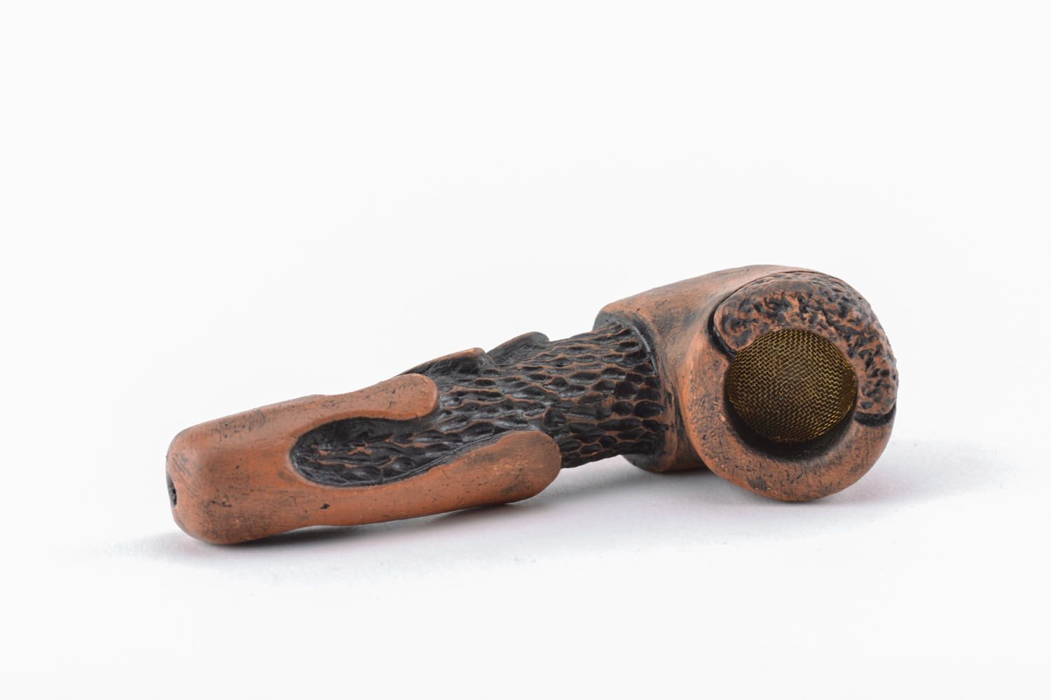 Pipe en terre cuite faite main ethnique originale brune jolie écologique  photo 1