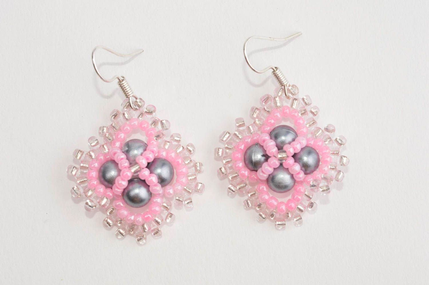 Handmade designer beaded earrings unusual stylish earrings pink cute jewelry photo 2
