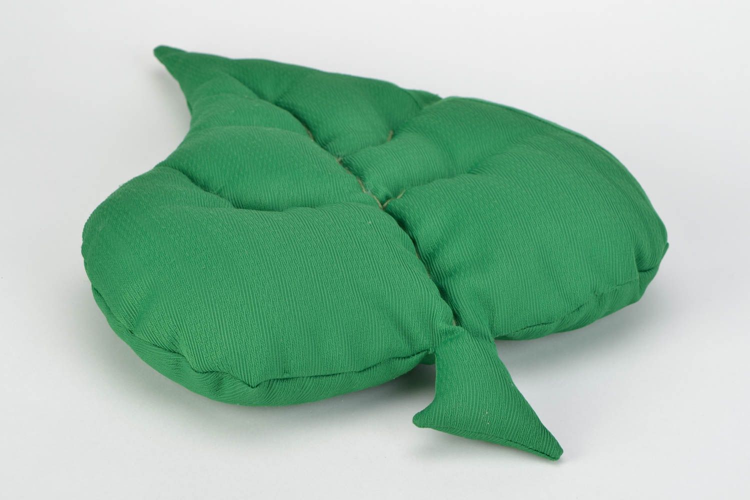 Handmade green viscose and felt designer sitting pillow in the shape of leaf photo 4