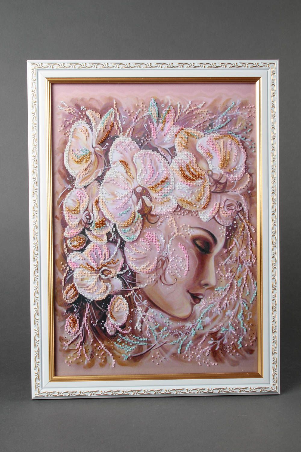 Handmade beaded picture embroidered picture decor for interior present for lady photo 2