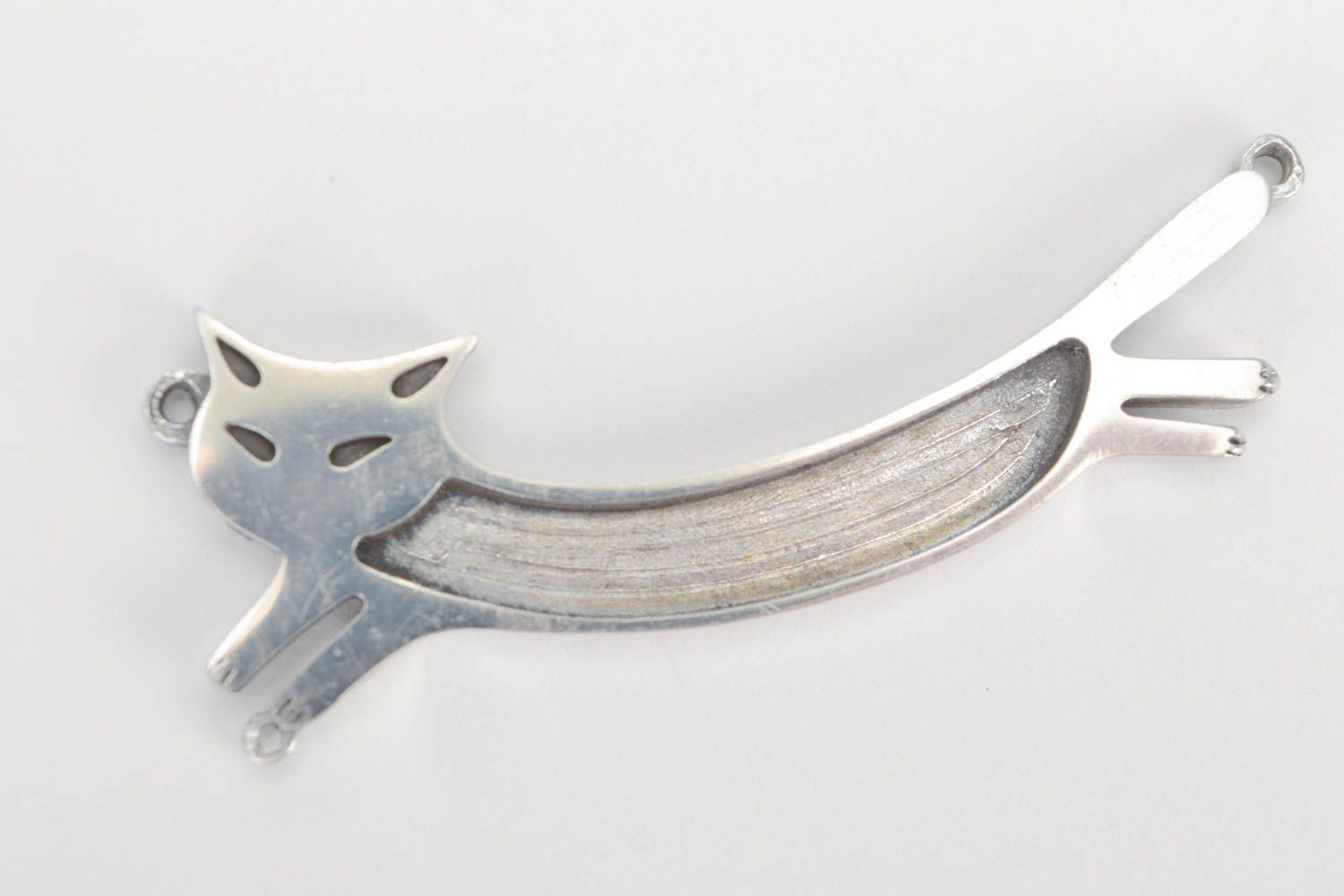 Unusual design handmade metal blank pendant in the shape of cat photo 3