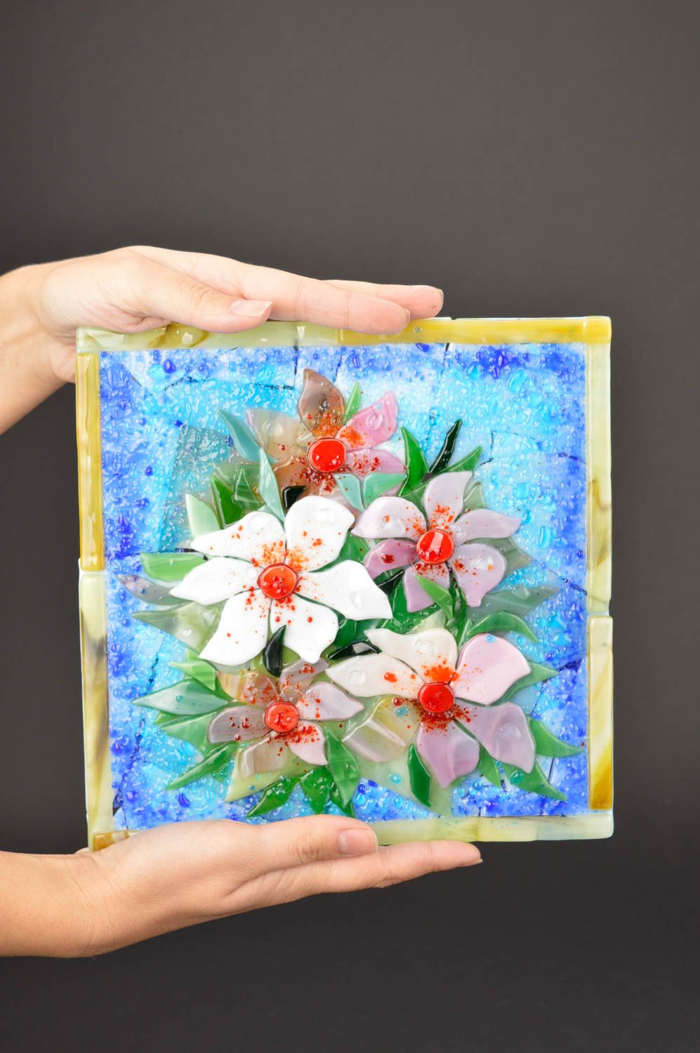Подарок ручной работы панно на стену цветы панно из стекла стильное красивое фото 1