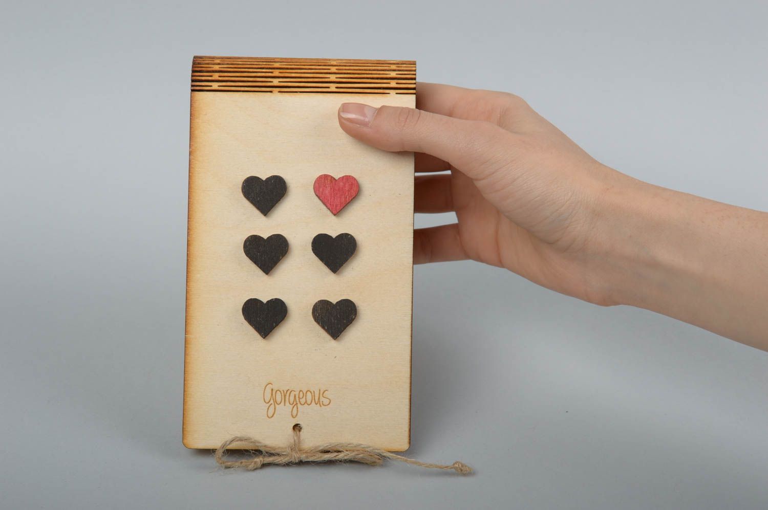 Carnet fait main Bloc-notes original couverture en bois avec coeurs Cadeau femme photo 5