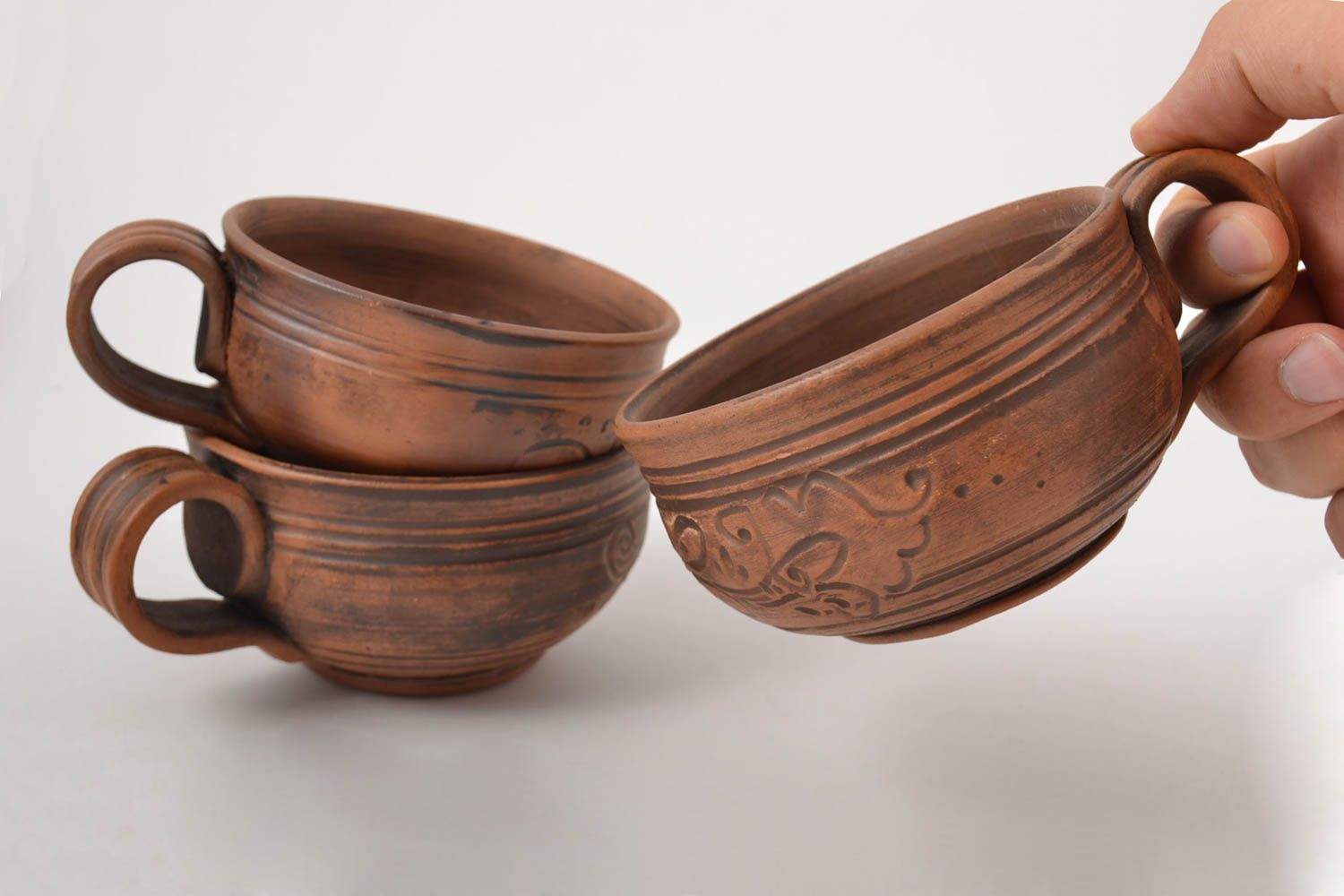 Tee Tassen handmade Keramik Geschirr Küchen Zubehör originelle Geschenke 3 Stück foto 5
