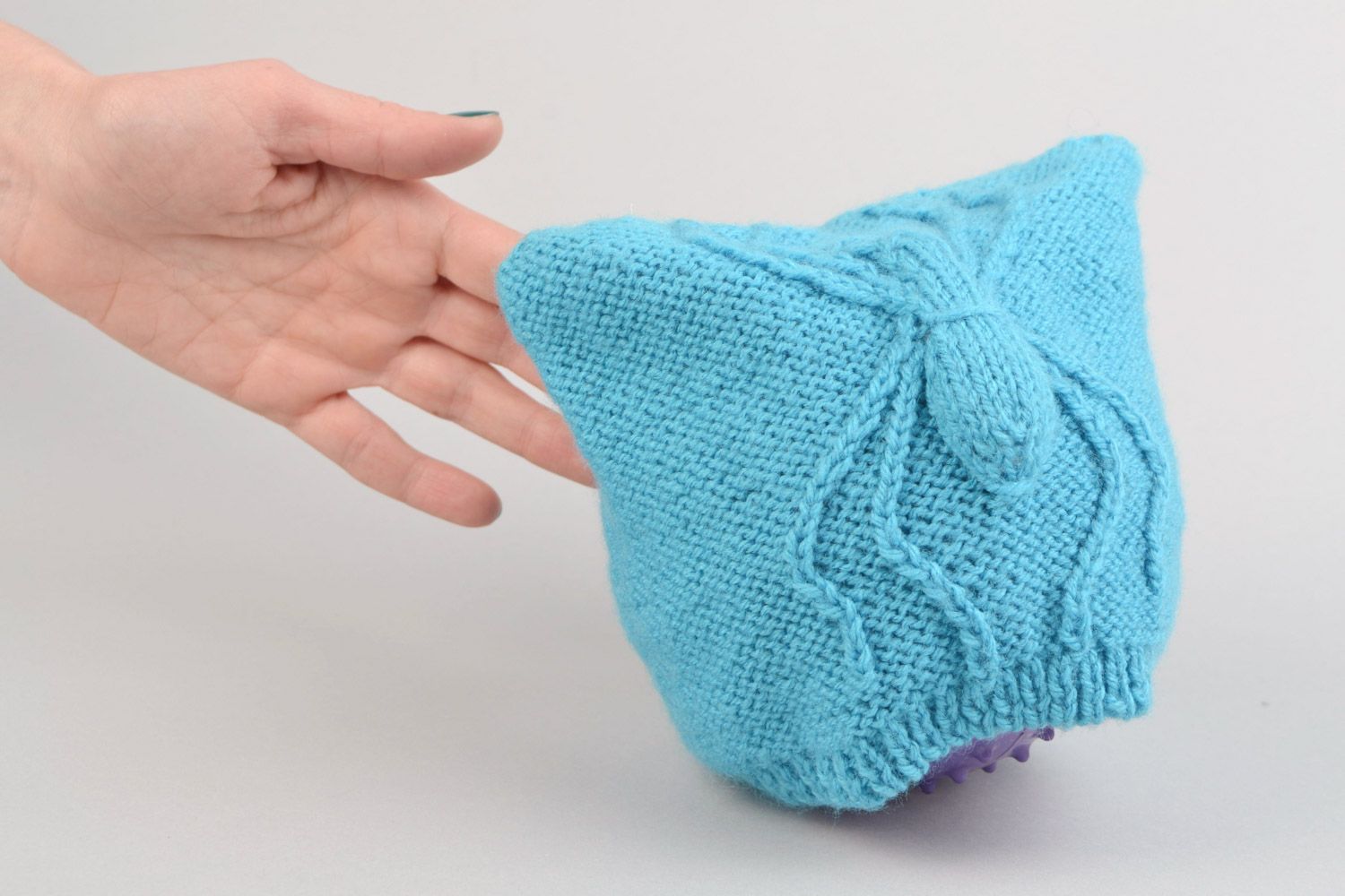 Bonnet tricoté pour bébé ornement en relief araignée bleu chaud fait main photo 2