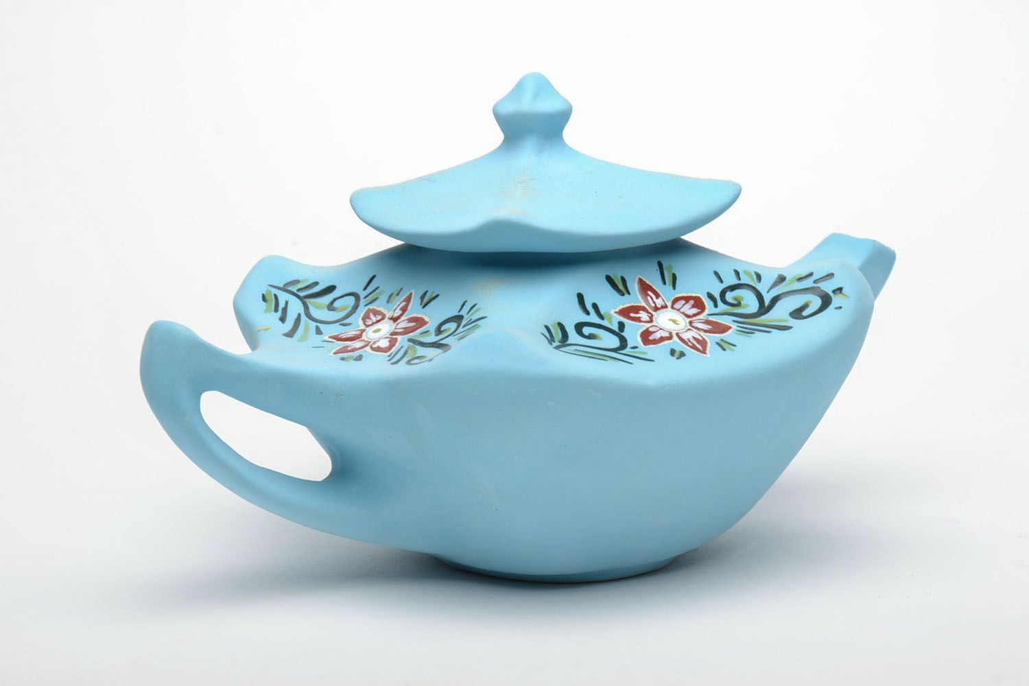 Керамический чайник ручной работы голубой  фото 3