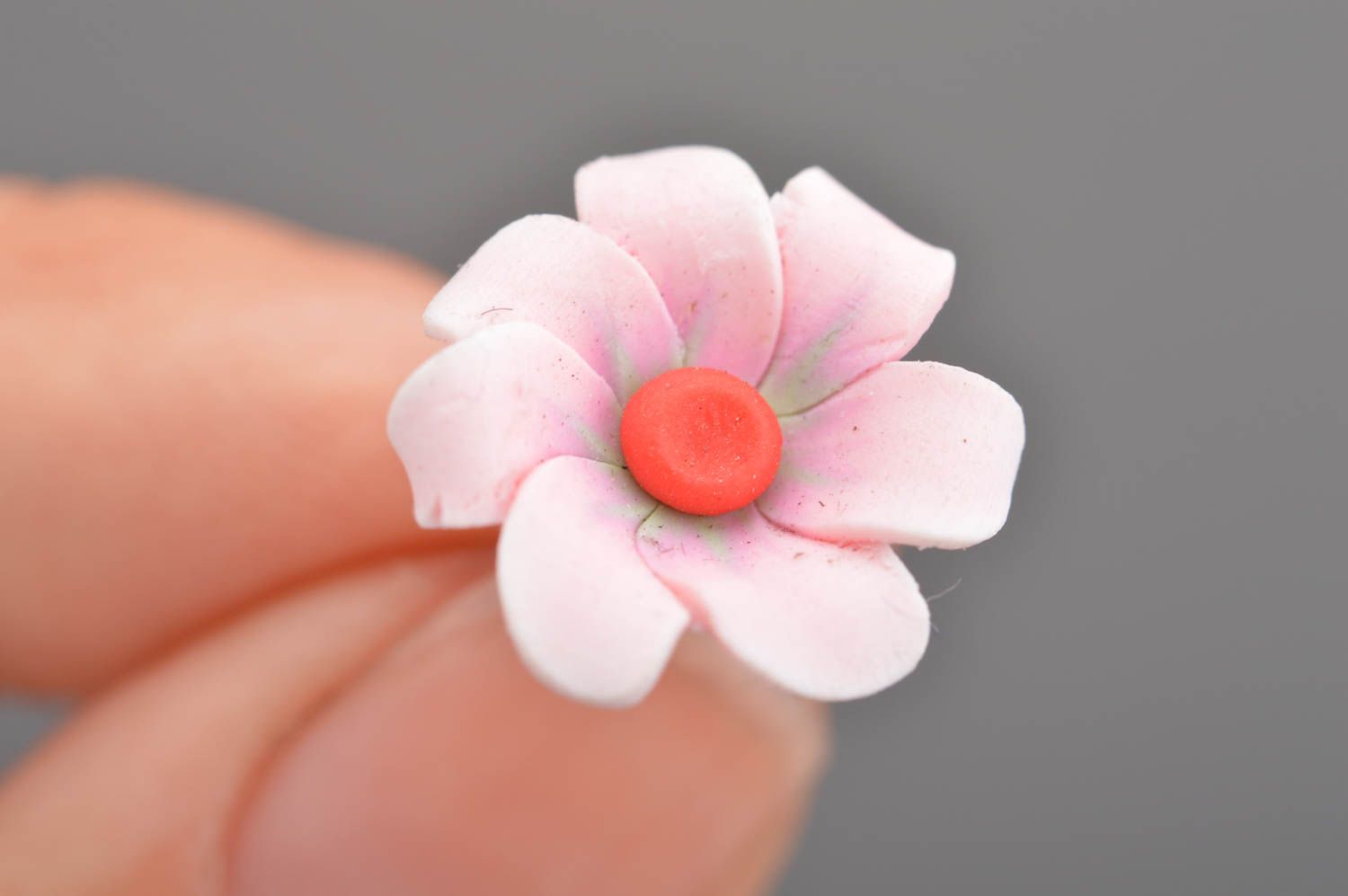 Unusual handmade designer pink polymer clay flower stud earrings photo 2