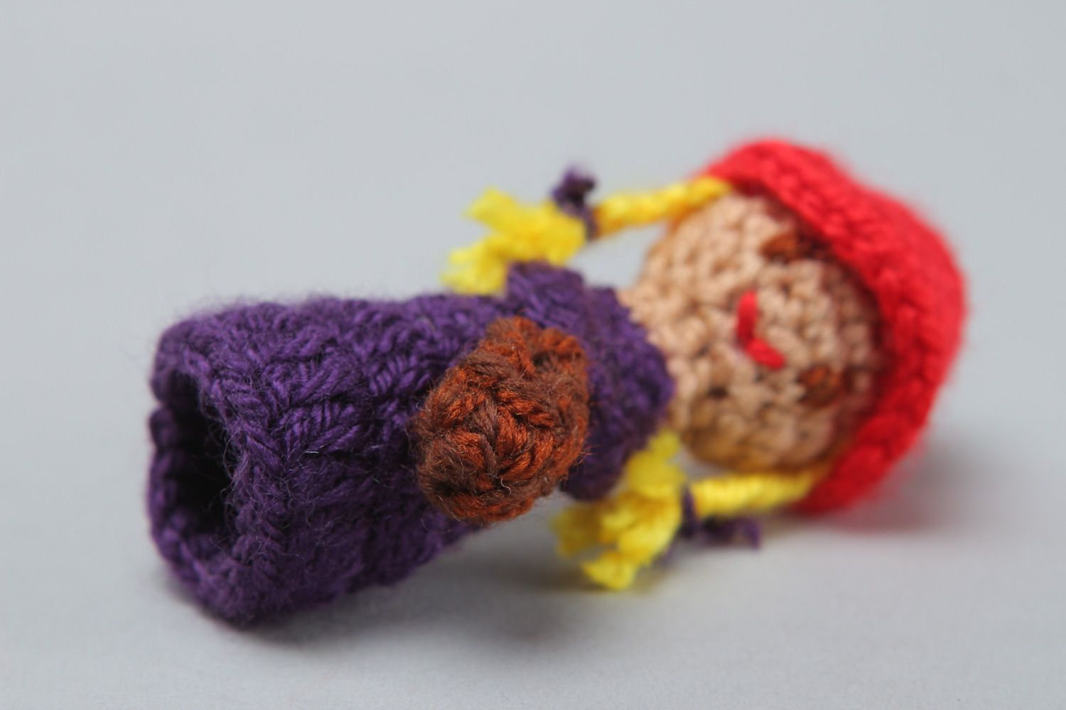Handmade finger puppet Little Red Hood crocheted of acrylic threads for children photo 3