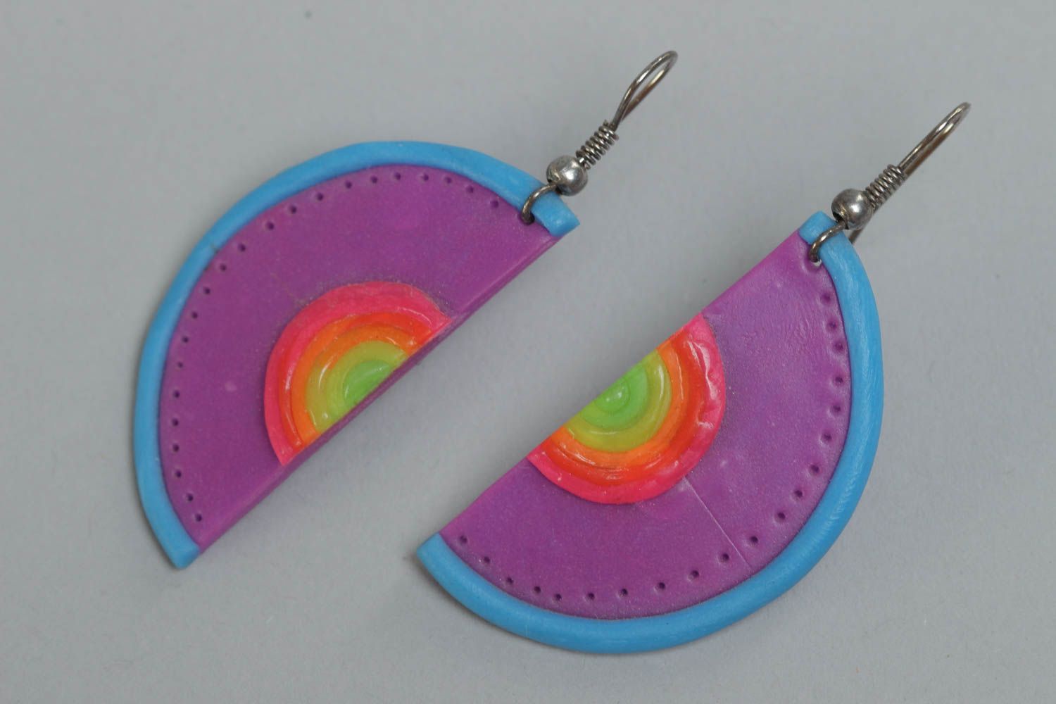 Handmade earrings made of polymer clay bright beautiful designer accessory photo 2