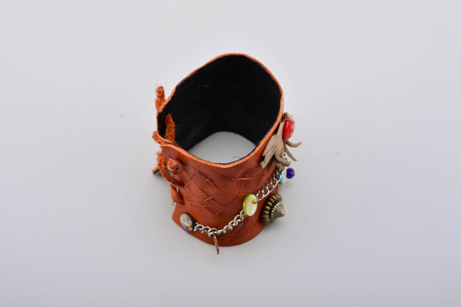 Bracelet large en cuir Bijou fait main marron avec pierres Cadeau pour femme photo 5