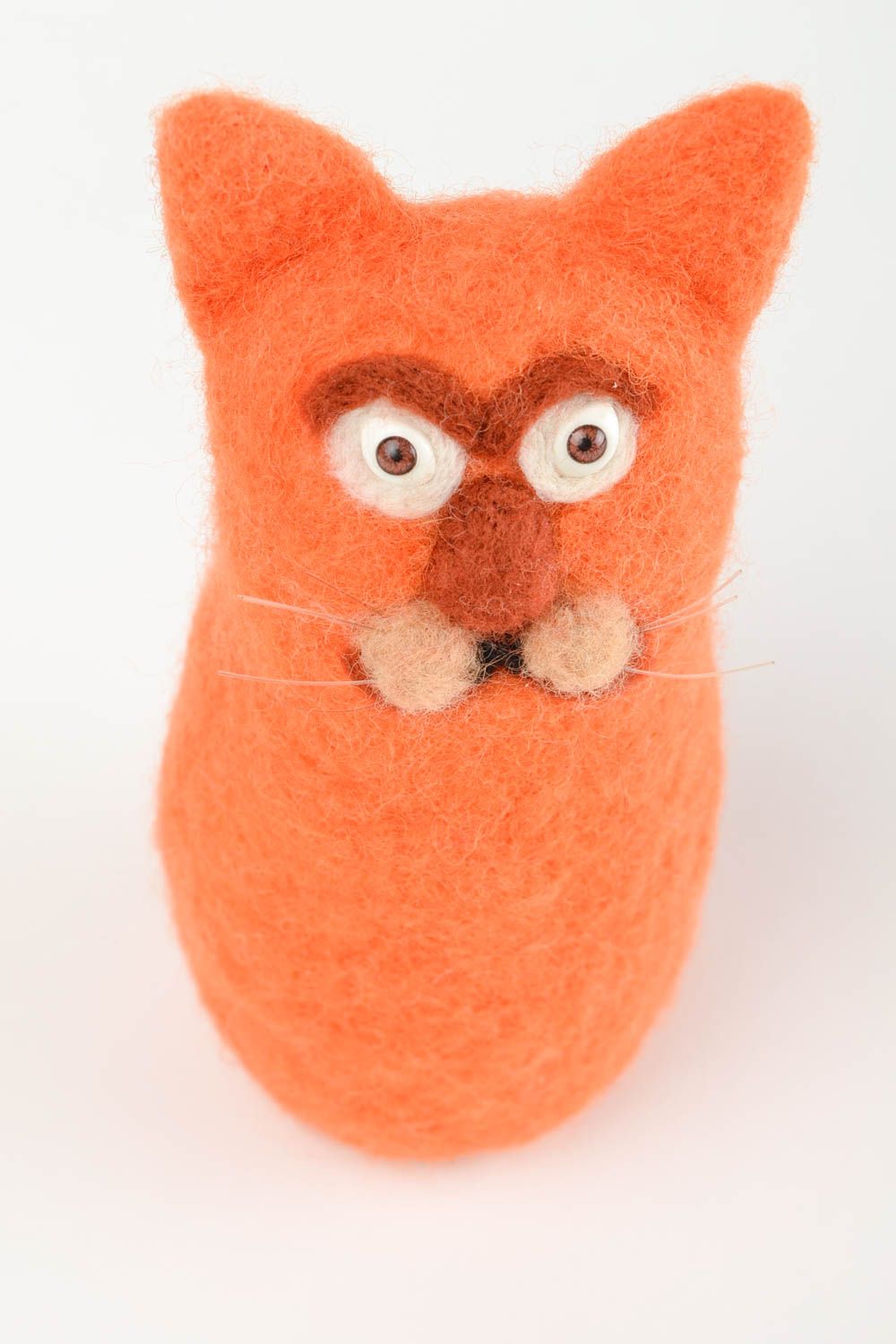 Peluche chat roux Jouet fait main en laine feutrée décoratif Cadeau enfant photo 3