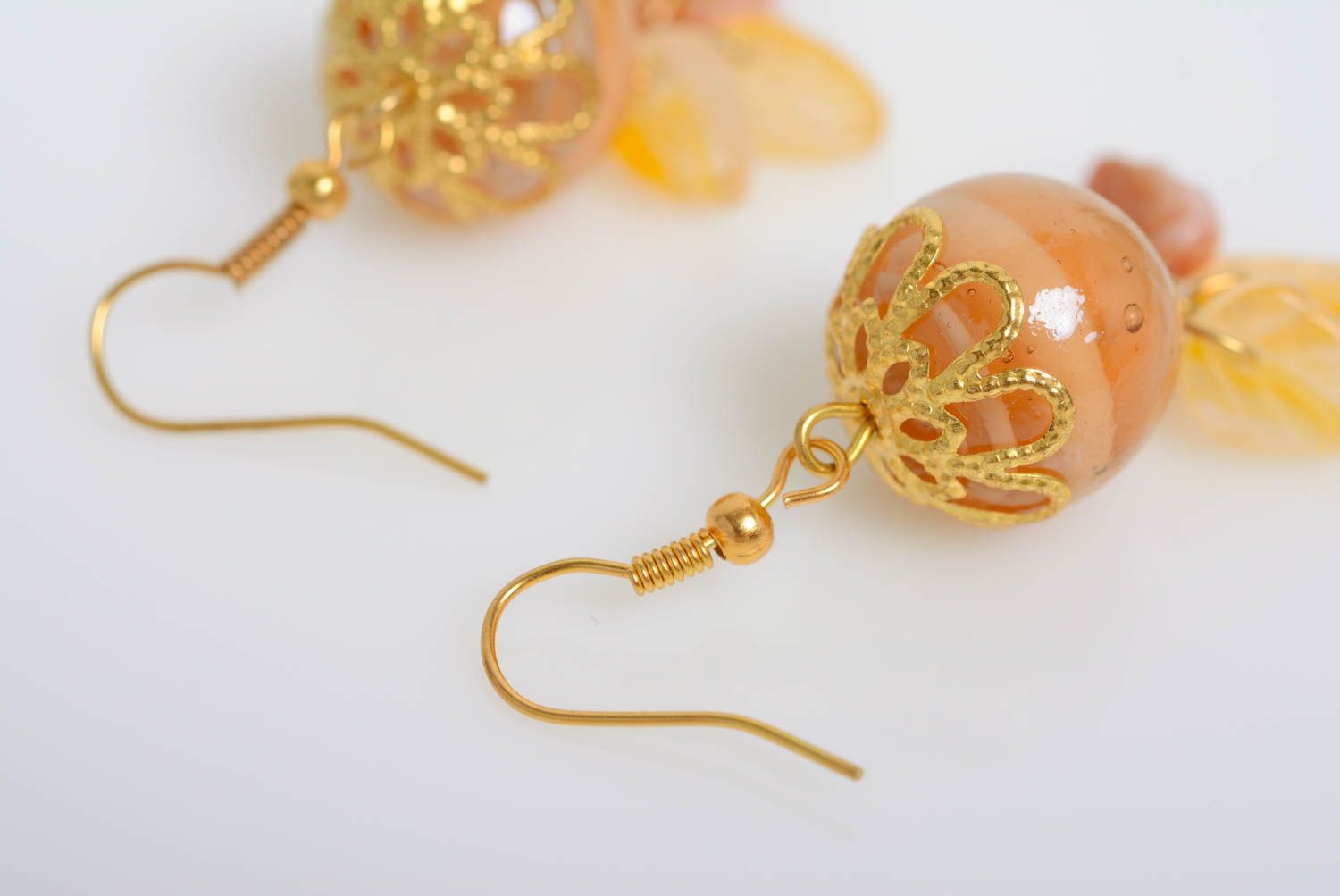 Unusual beautiful handmade women's designer glass ball earrings photo 5
