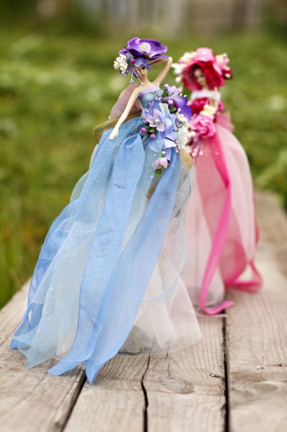 Poupée faite main pour mariage en robe bleue photo 5