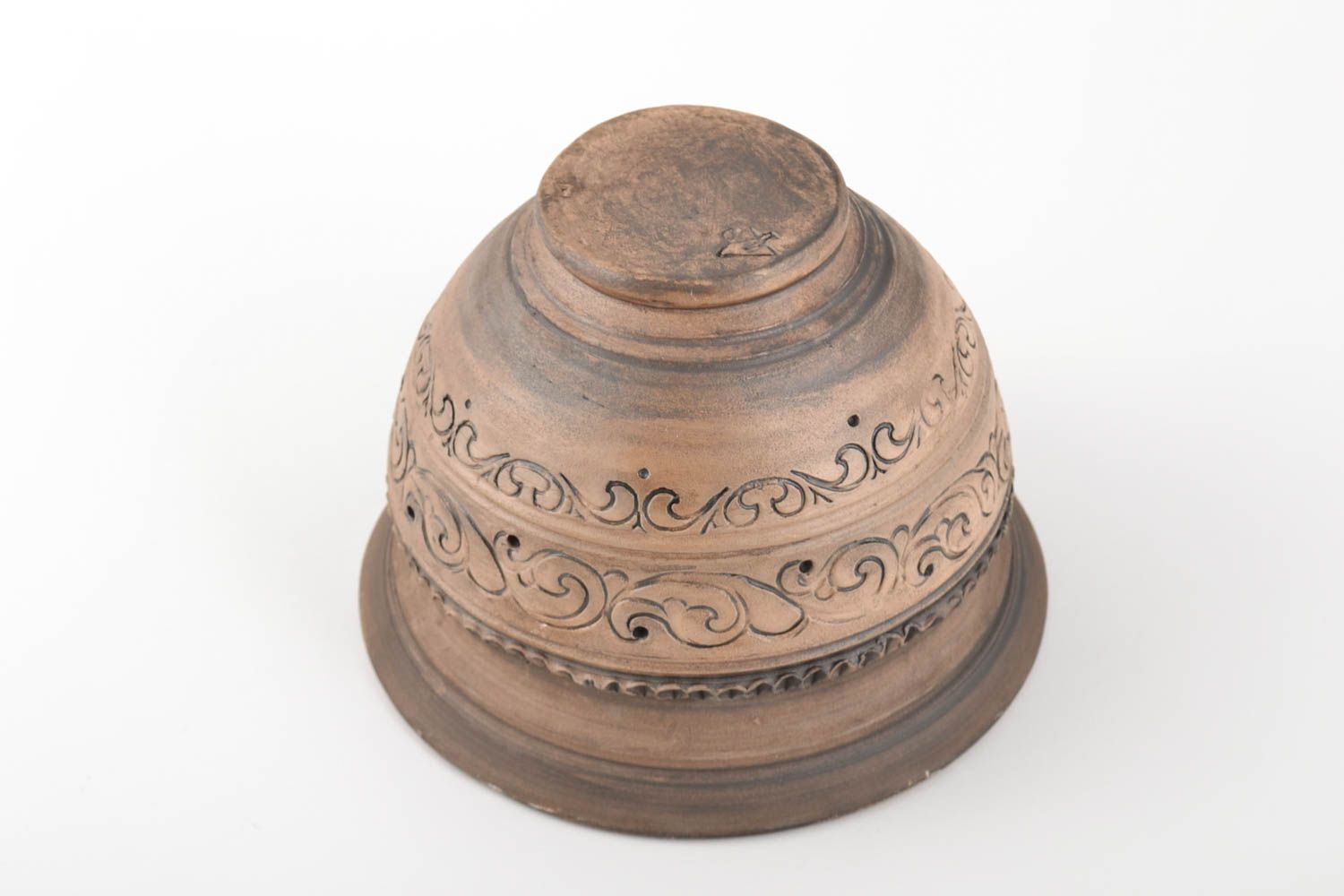 Beautiful large brown handmade designer clay pot for roasting 1 l photo 2