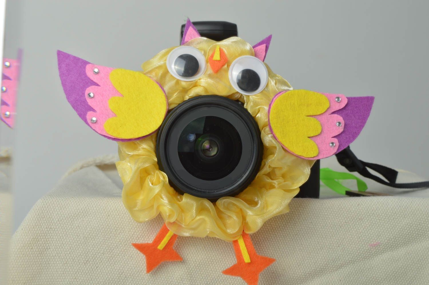 Handmade Eule Spielzeug Kamera Accessoire ausgefallenes Geschenk mit Futteral foto 1