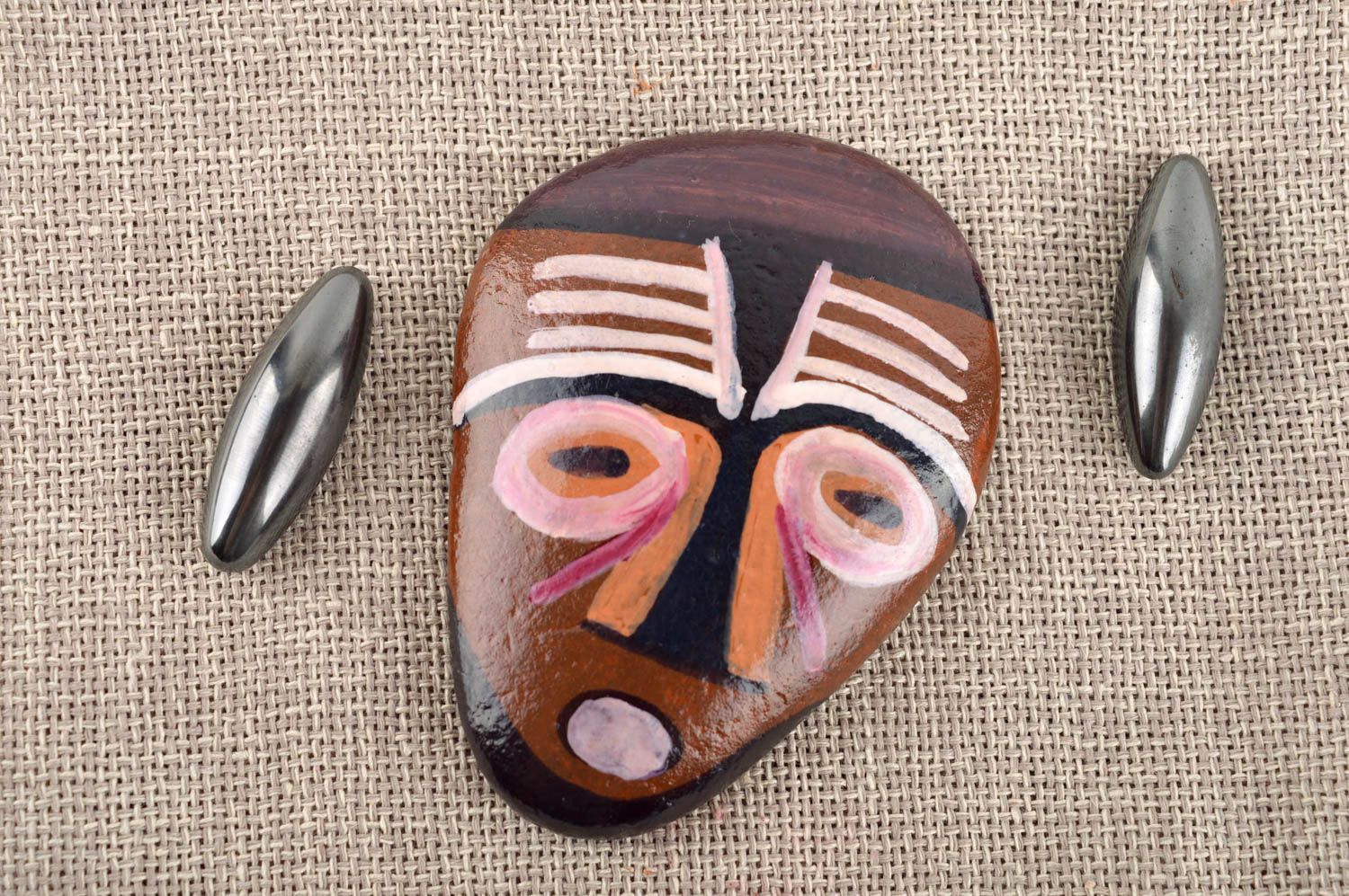 Раскрашенный камень ручной работы маска воин декор для дома морской камень фото 1