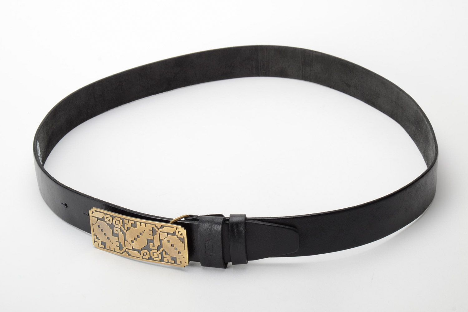 Handmade genuine leather belt with metal buckle in embossment in the shape of lion photo 4