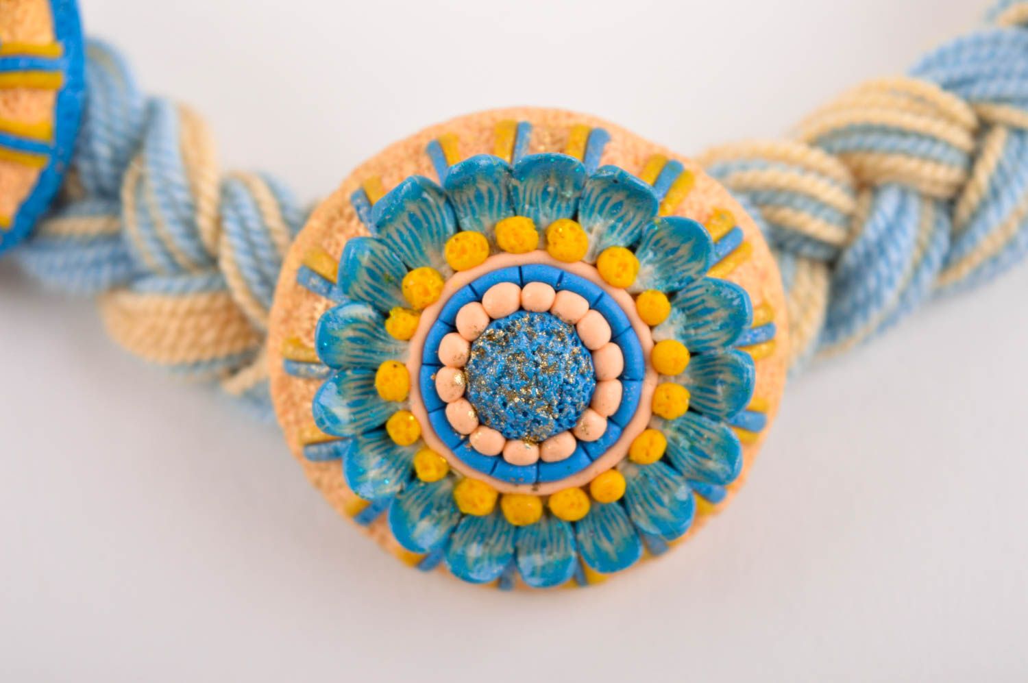 Handmade Collier Halskette Zopf Polymer Schmuck Accessoire für Frauen blau gelb foto 3