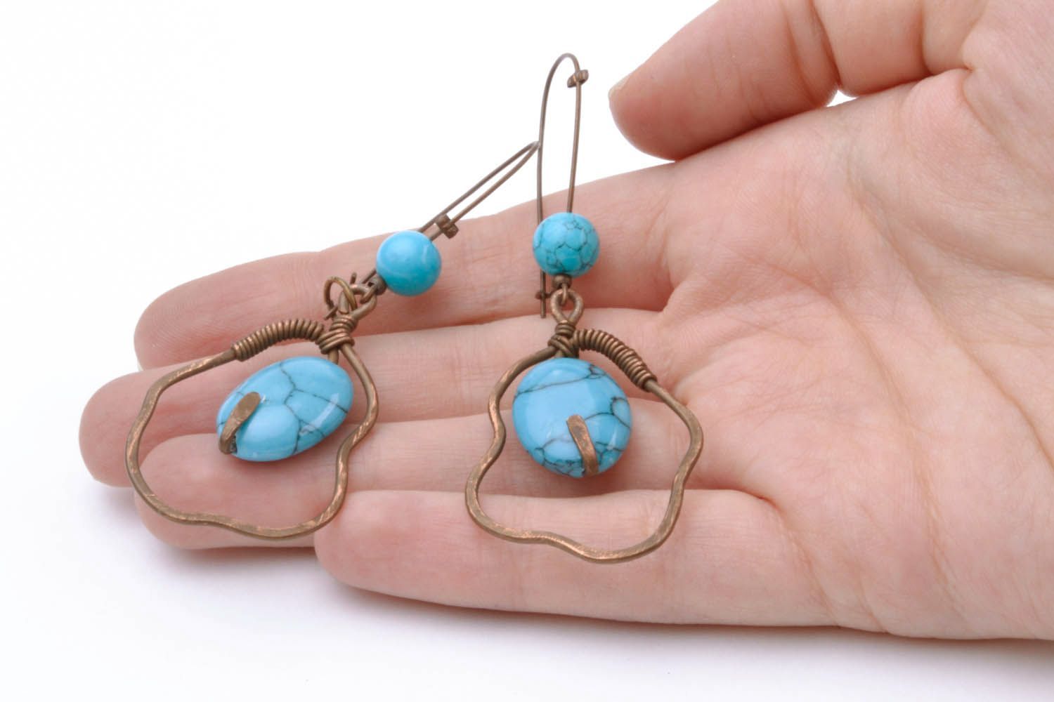 Copper earrings with turquoise photo 4
