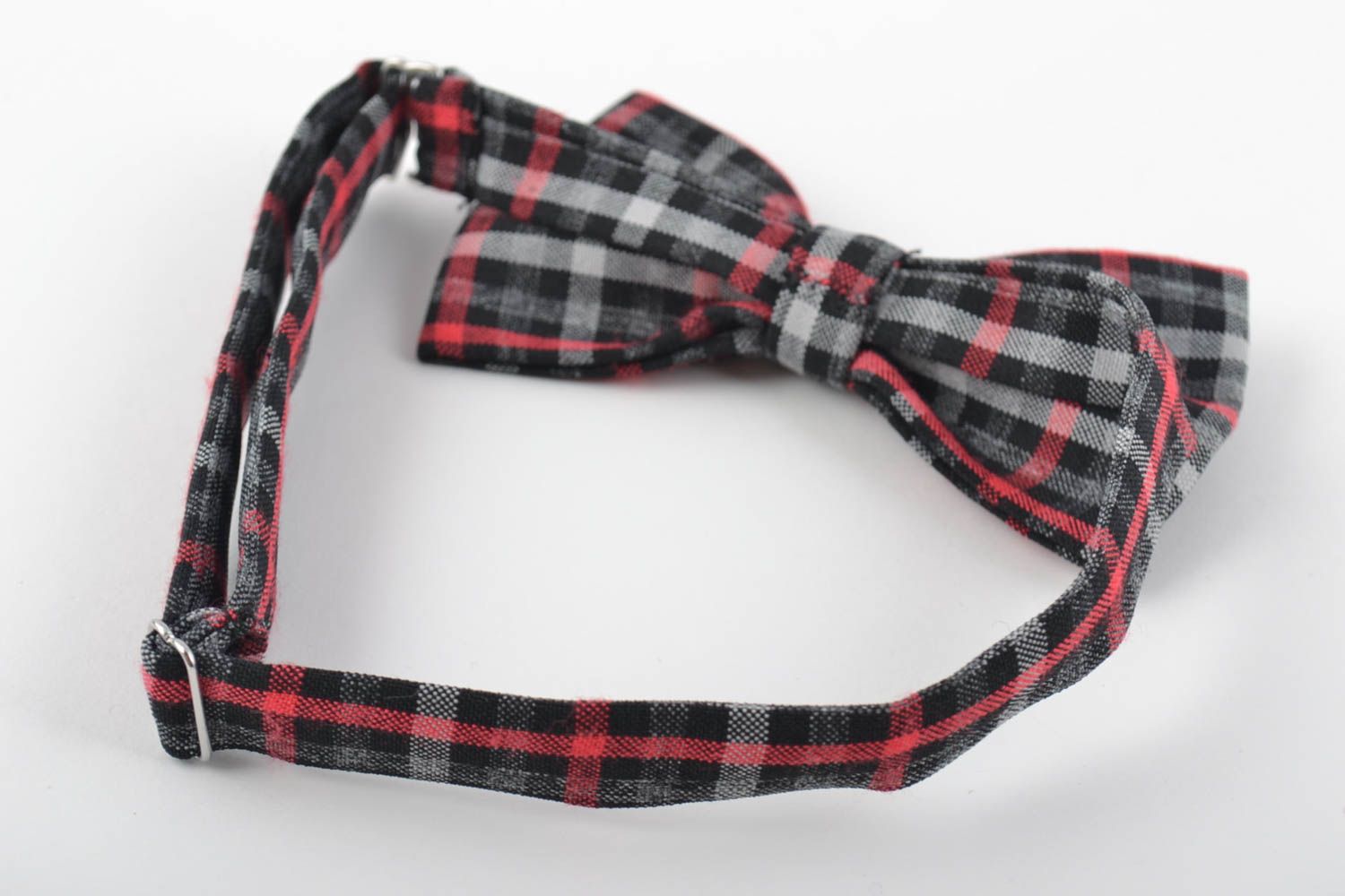 Unusual beautiful handmade designer checkered fabric bow tie adjustable photo 3