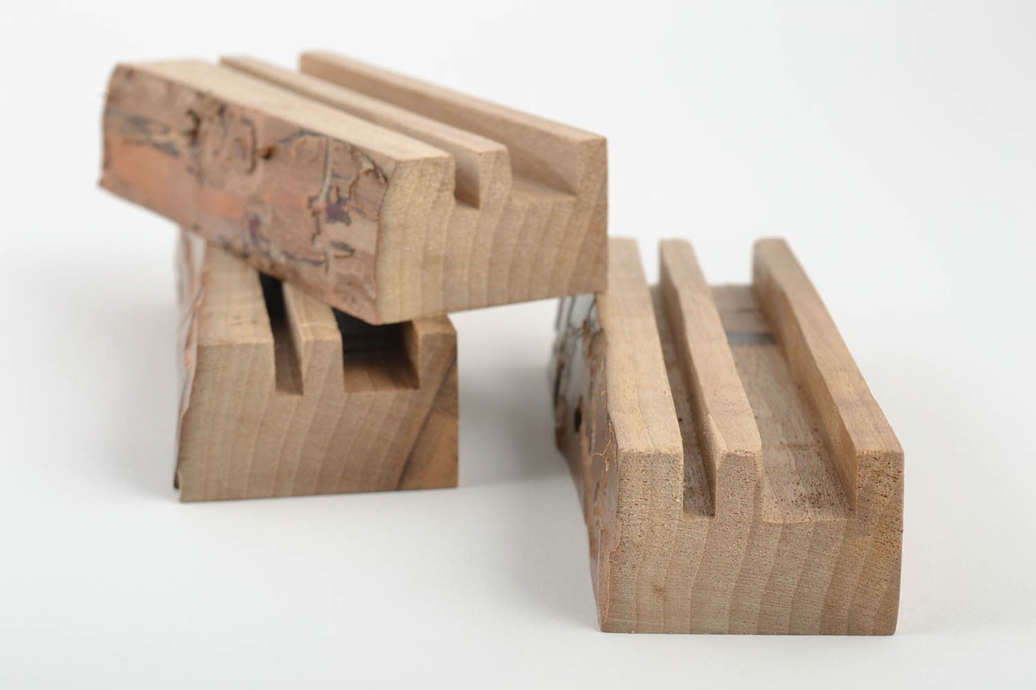 Set of 3 handmade designer brown wooden varnished stylish desk tablet stands photo 2