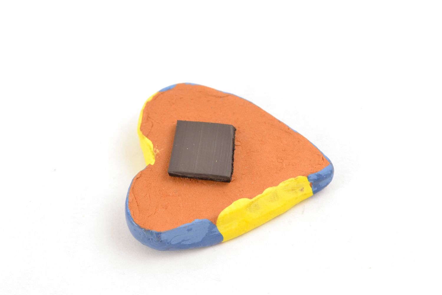 Clay fridge magnet in the shape of blue and yellow heart photo 5