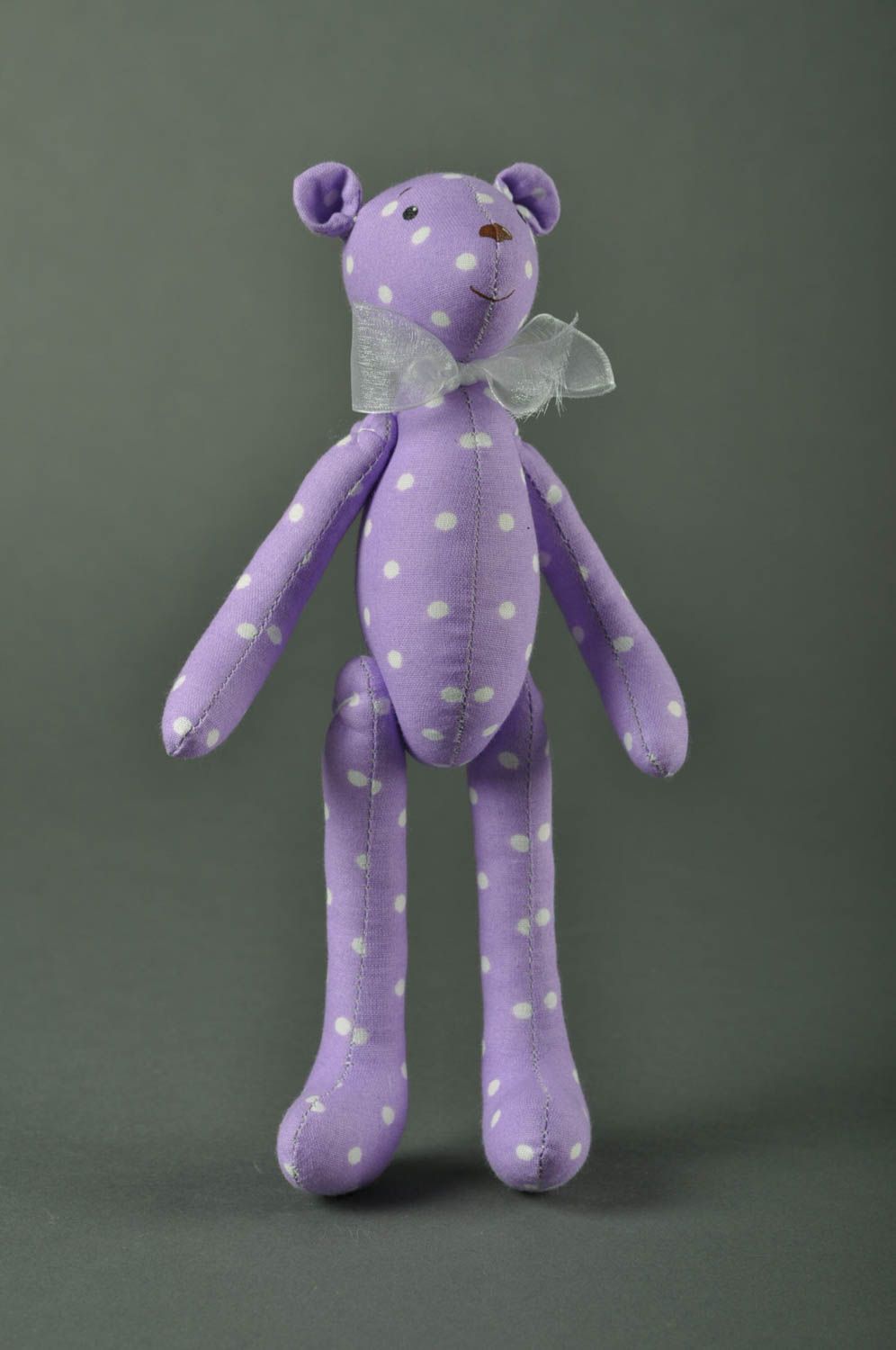 Handmade Kuscheltier Bär violett gepunktet Stoff Spielzeug Geschenk für Kinder  foto 4