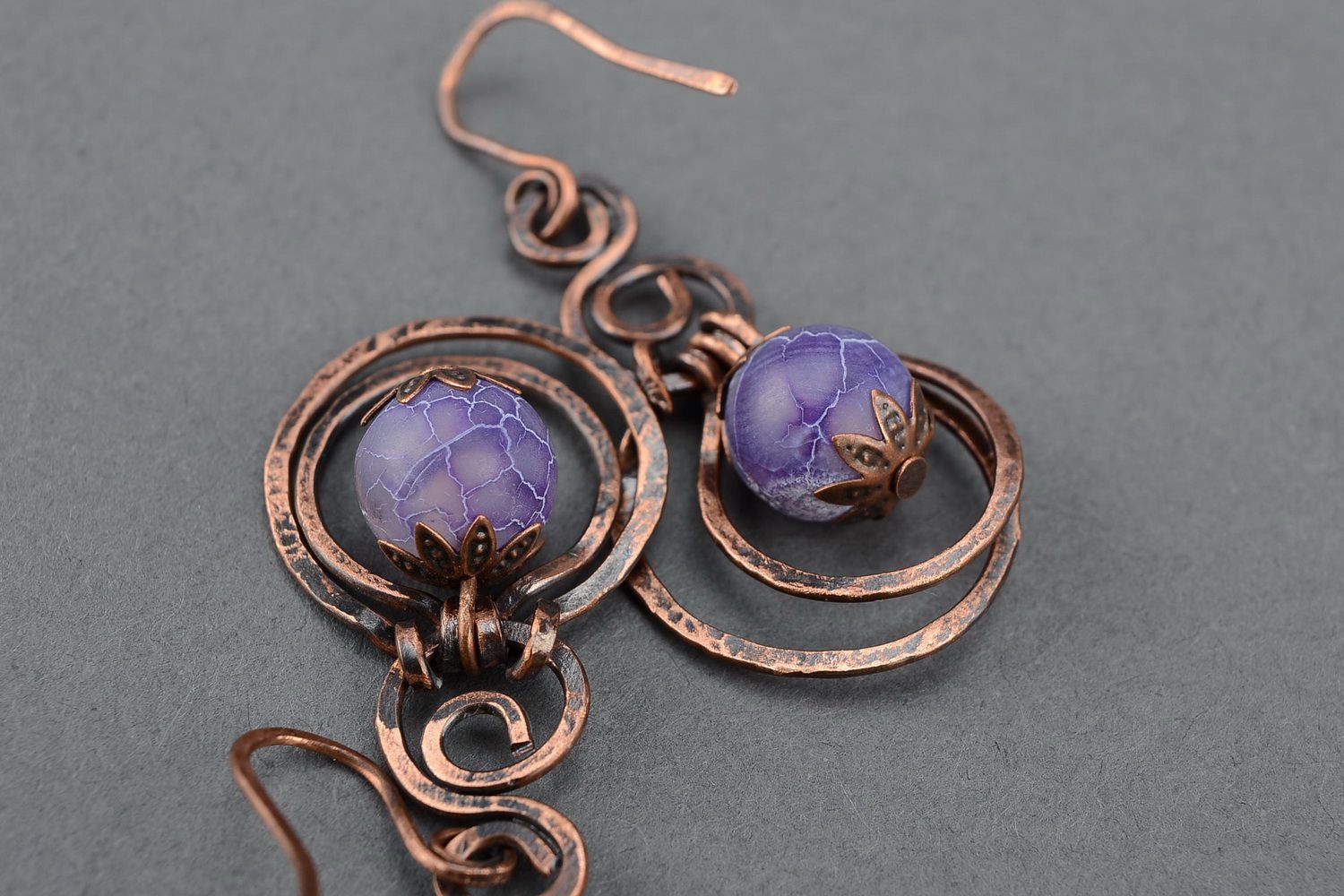 Copper earrings with agate photo 5