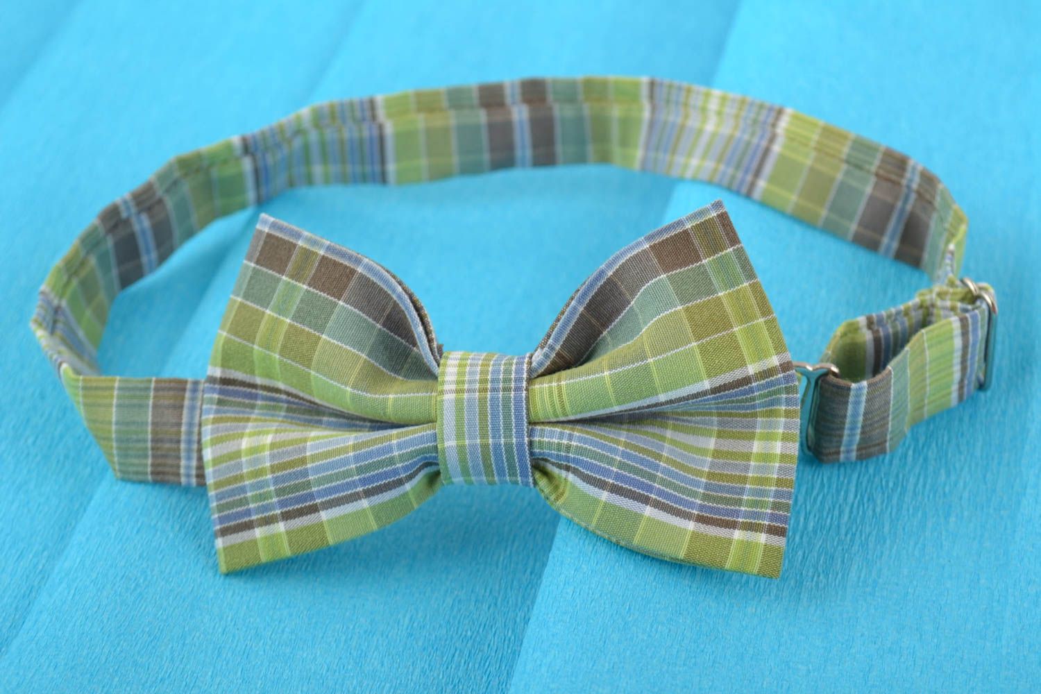 Beautiful handmade designer checkered fabric bow tie for every day photo 1