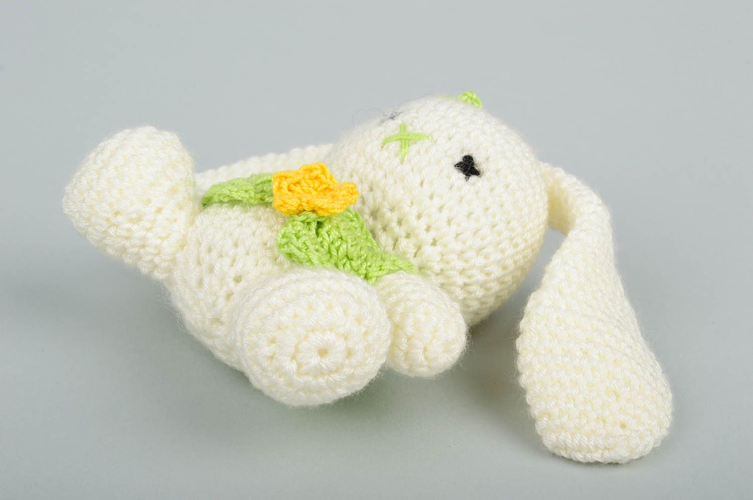 Handmade designer soft toy unusual rabbit toy crocheted children present photo 3