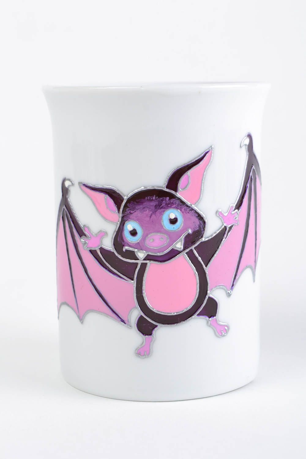Taza cerámica artesanal pintada a mano con tintes acrílicos con murciélago 300 ml  foto 3